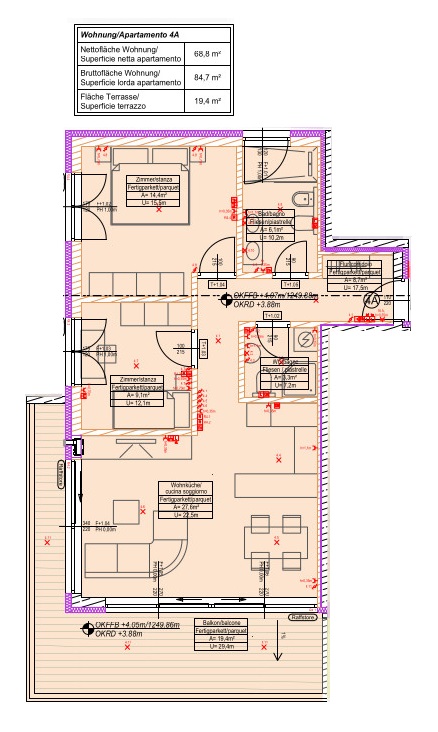 Nuova Costruzione: Trilocale con terrazza - Via Catinaccio